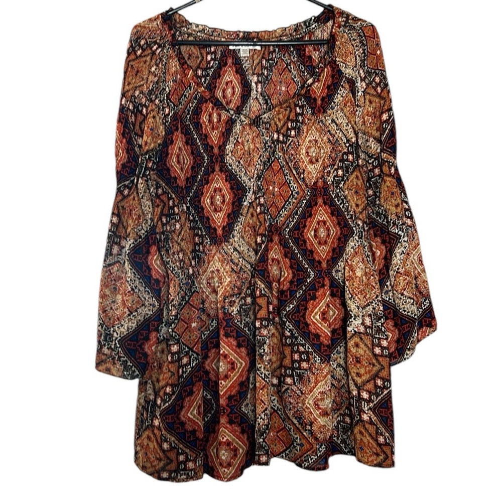 Spense Colorful Women’s Tunic‎ Top Blouse size 1X flowy bohemian belle sleeve